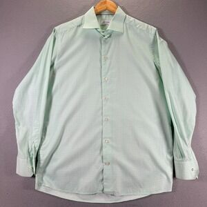 Eton Contemporary Button Up Shirt Men 16.5-42 Green Plaid Stripes Classic Formal